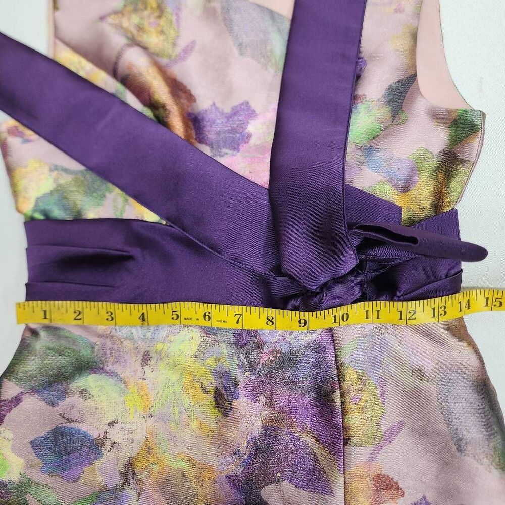 Kay Unger Cosette Column Gown Floral Sleeveless Purple Sash Dress Size 4 - Picture 6 of 10